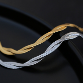 Twisted Flat Choker Twisted Cuban Chain Necklace Gold and Silver